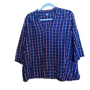 Old Navy Womens Plus Size 1X Multicolor Plaid Rayon Popover Blouse Ladies Top